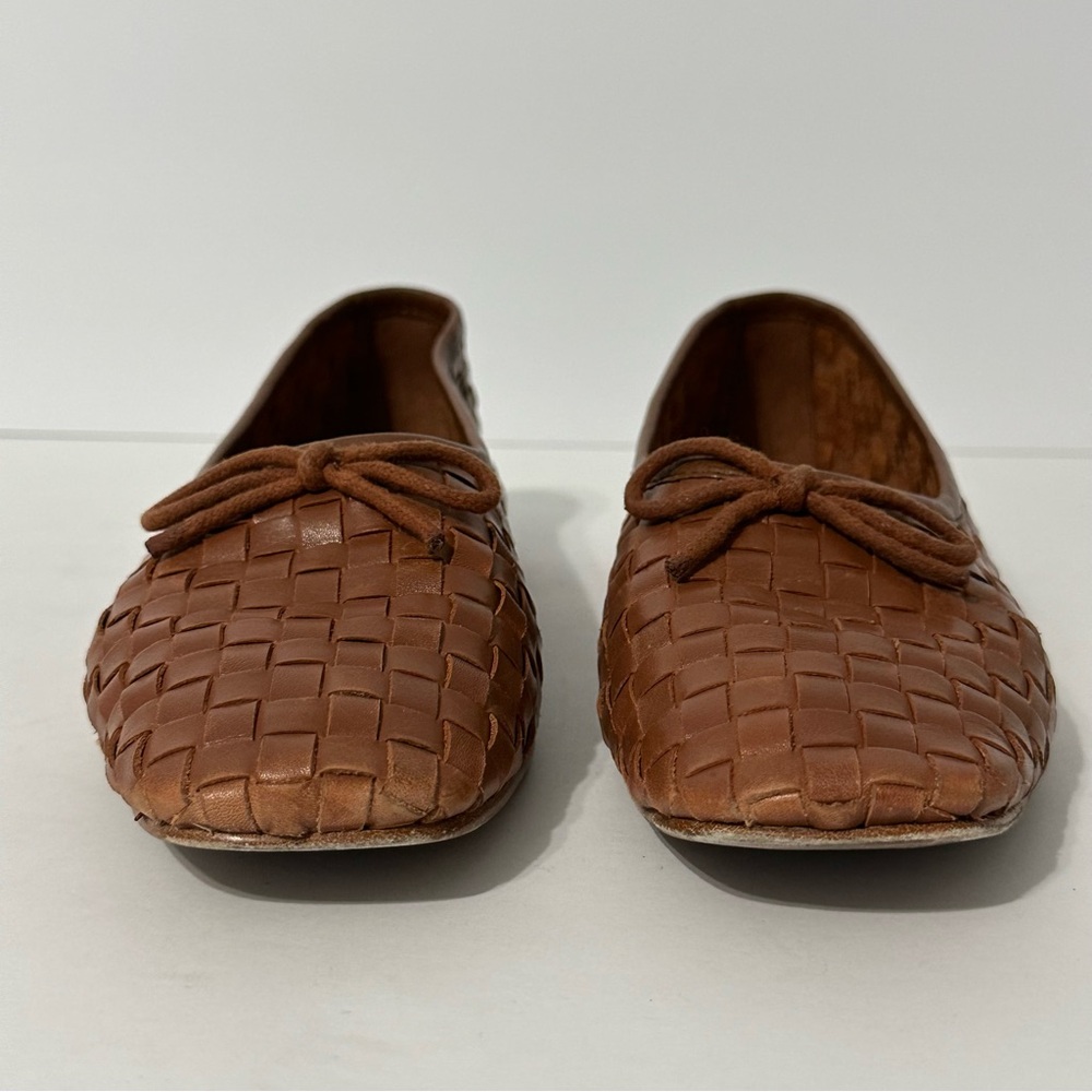 Quince Italian Leather
Handwoven Square Toe Ballet
Flat Brown Size 6 Boho Casual - Picture 3 of 9